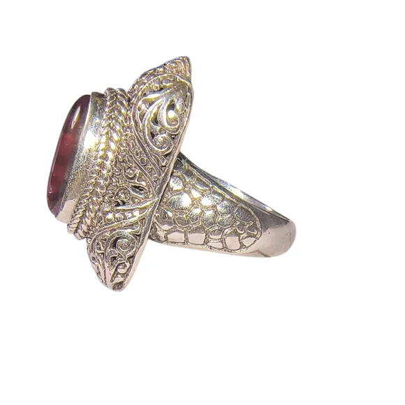 Sarda Bali Designer Pink Abalone Quartz Triplet Statement Ring - Picture 10 of 12